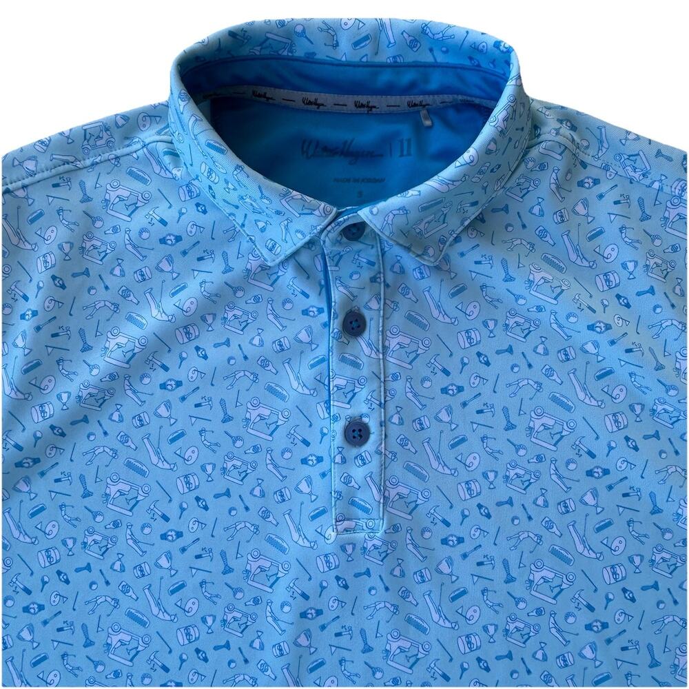 Walter Hagen Golf Performance Polo Shirt Mens Small Blue Graphic All Over Print